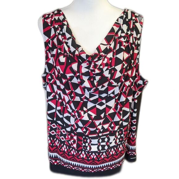 5/$55 - Calvin Klein sleeveless silky v-neck top, red black white 2XL - Picture 1 of 4
